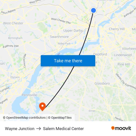 Wayne Junction to Salem Medical Center map