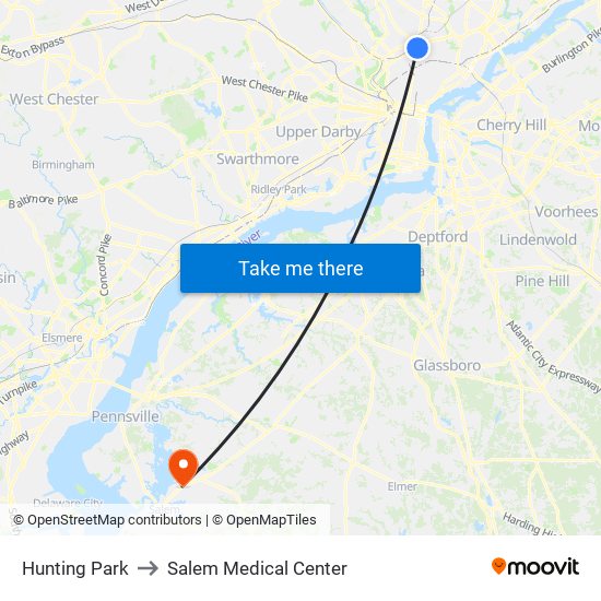 Hunting Park to Salem Medical Center map