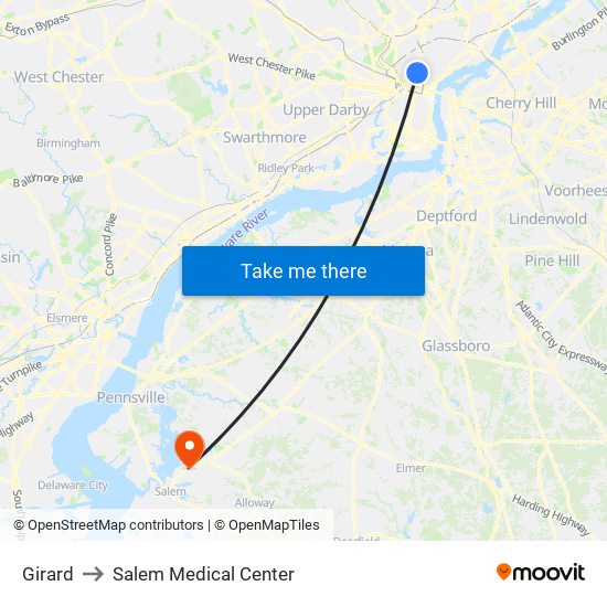 Girard to Salem Medical Center map