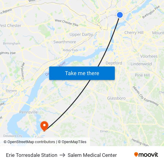 Erie Torresdale Station to Salem Medical Center map