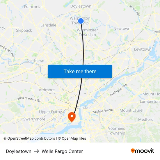 Doylestown to Wells Fargo Center map