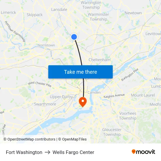 Fort Washington to Wells Fargo Center map
