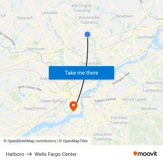 Hatboro to Wells Fargo Center map