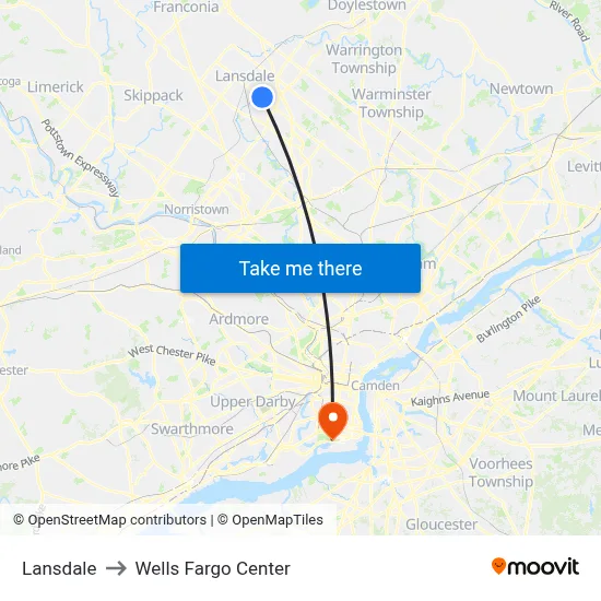 Lansdale to Wells Fargo Center map