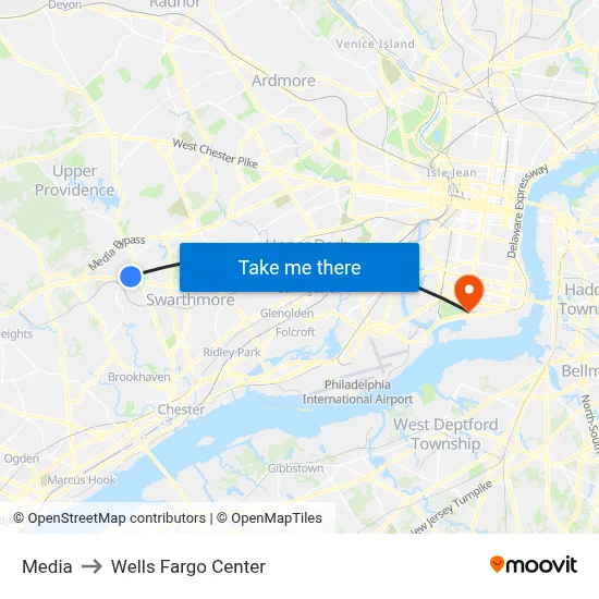 Media to Wells Fargo Center map