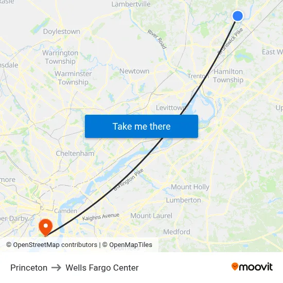 Princeton to Wells Fargo Center map