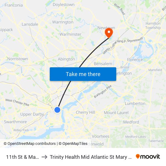 11th St & Market St to Trinity Health Mid Atlantic St Mary Medical Center map