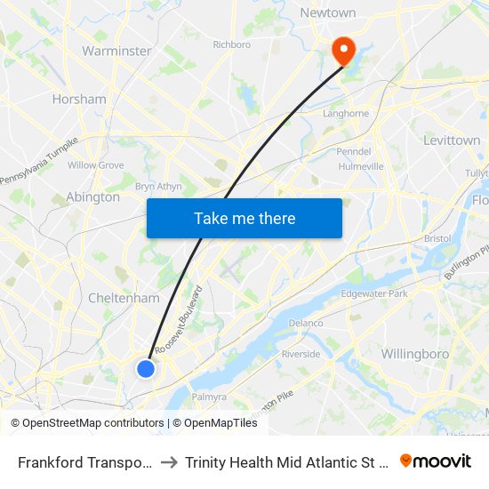 Frankford Transportation Center to Trinity Health Mid Atlantic St Mary Medical Center map
