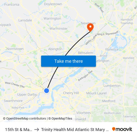 15th St & Market St to Trinity Health Mid Atlantic St Mary Medical Center map