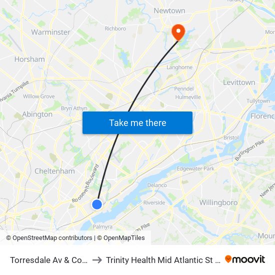 Torresdale Av & Cottman Av Loop to Trinity Health Mid Atlantic St Mary Medical Center map