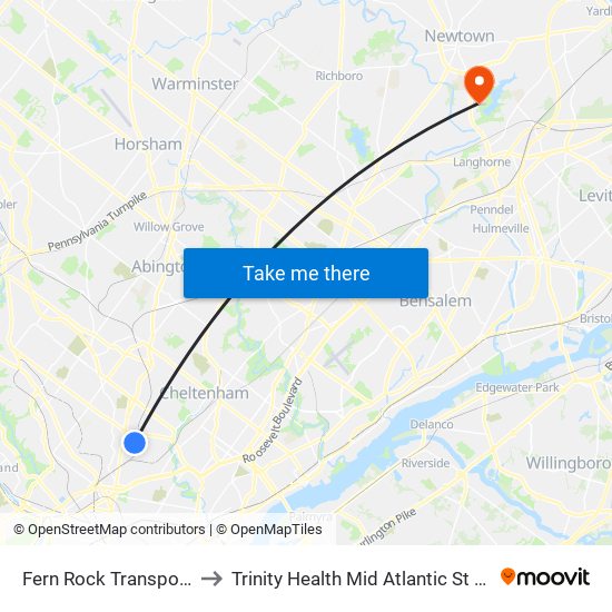 Fern Rock Transportation Center to Trinity Health Mid Atlantic St Mary Medical Center map