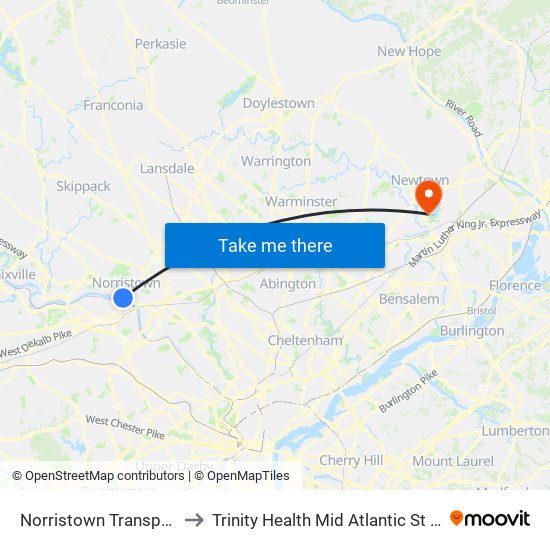 Norristown Transportation Center to Trinity Health Mid Atlantic St Mary Medical Center map