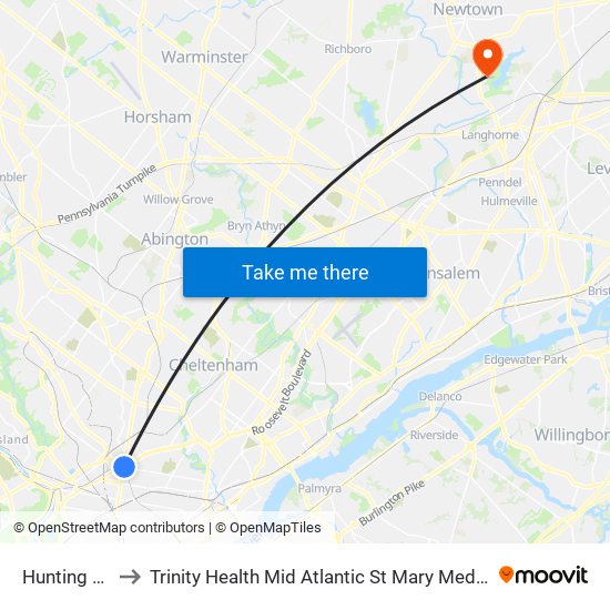 Hunting Park to Trinity Health Mid Atlantic St Mary Medical Center map