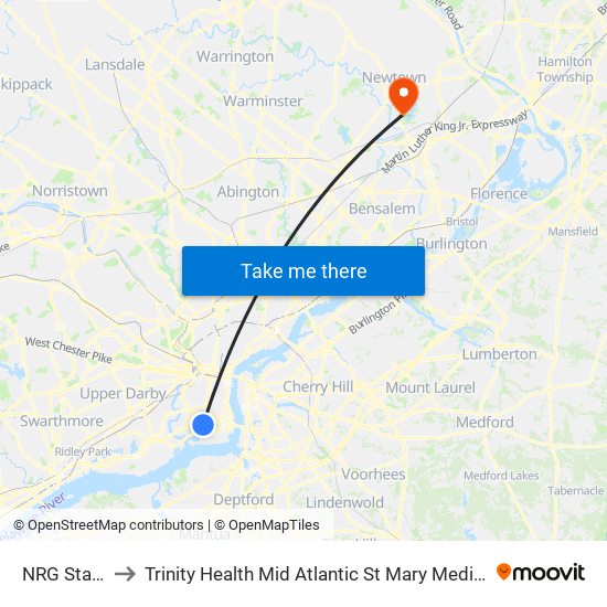 NRG Station to Trinity Health Mid Atlantic St Mary Medical Center map