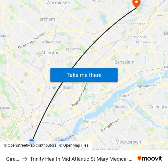 Girard to Trinity Health Mid Atlantic St Mary Medical Center map