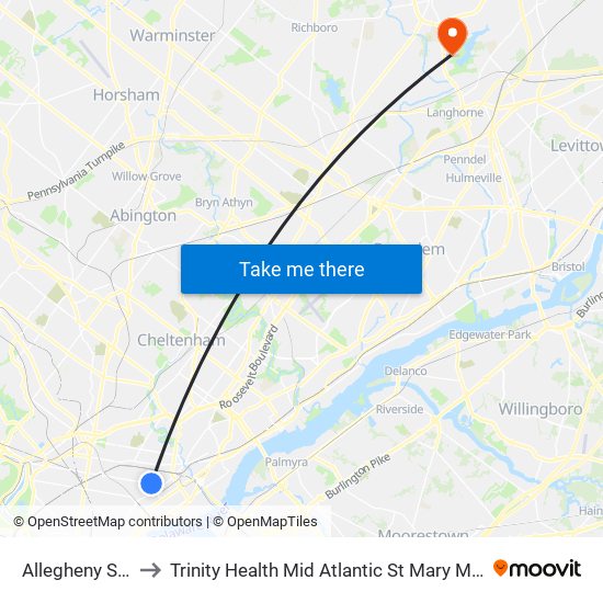 Allegheny Station to Trinity Health Mid Atlantic St Mary Medical Center map