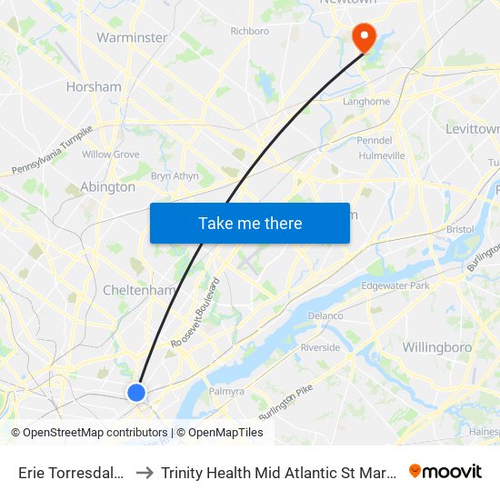 Erie Torresdale Station to Trinity Health Mid Atlantic St Mary Medical Center map