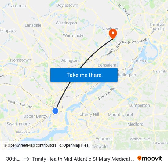30th St to Trinity Health Mid Atlantic St Mary Medical Center map