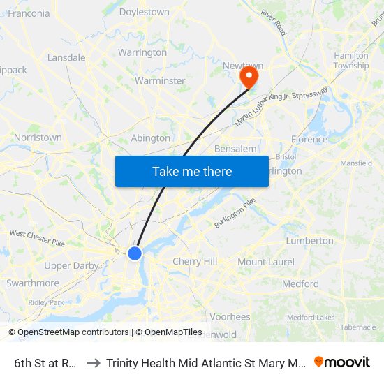 6th St at Race St to Trinity Health Mid Atlantic St Mary Medical Center map