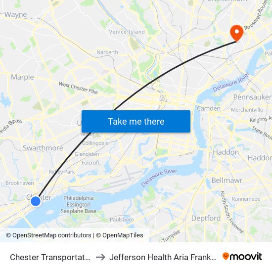 Chester Transportation Center to Jefferson Health Aria Frankford Hospital map