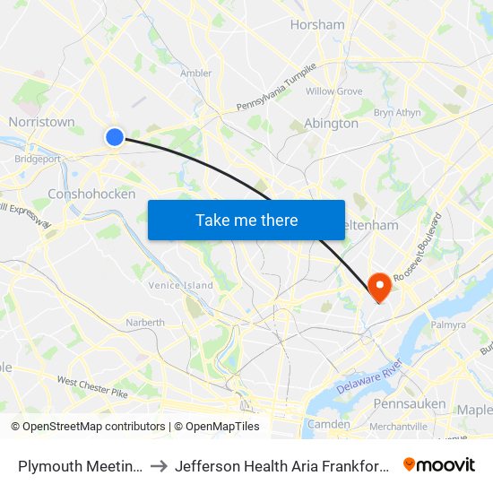 Plymouth Meeting Mall to Jefferson Health Aria Frankford Hospital map