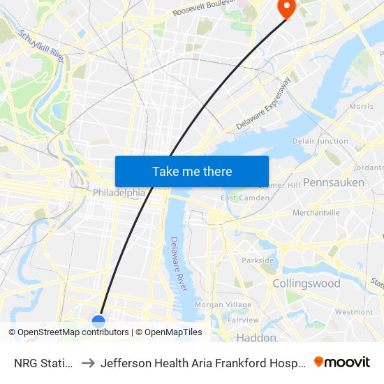 NRG Station to Jefferson Health Aria Frankford Hospital map