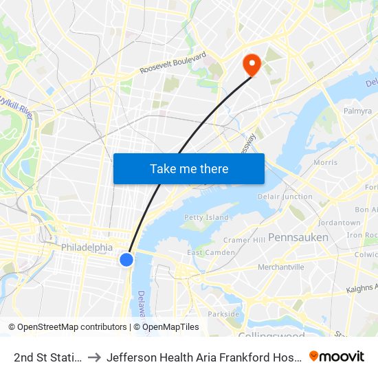 2nd St Station to Jefferson Health Aria Frankford Hospital map