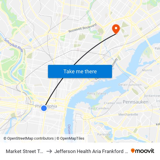Market Street Trolley to Jefferson Health Aria Frankford Hospital map