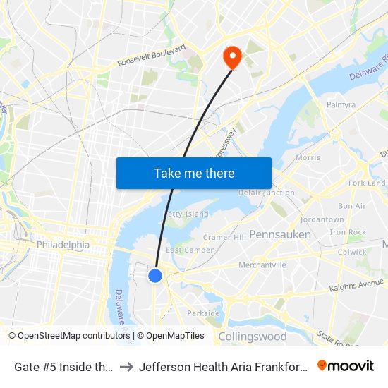 Gate #5 Inside the Wrtc to Jefferson Health Aria Frankford Hospital map