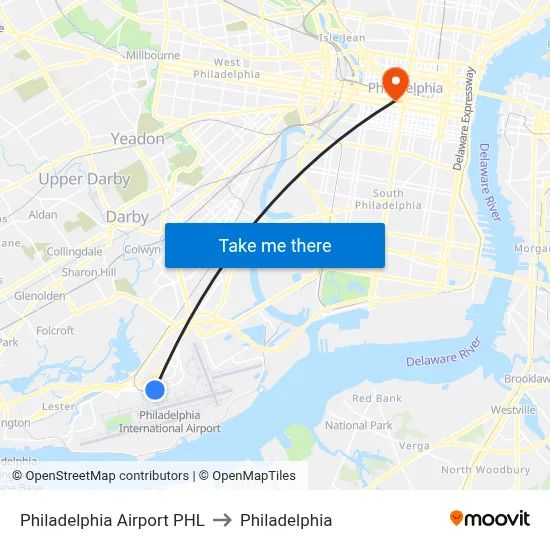 Philadelphia Airport PHL to Philadelphia map