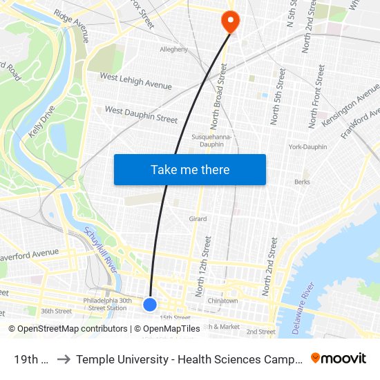 19th St to Temple University - Health Sciences Campus map
