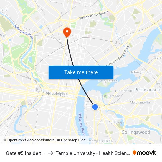 Gate #5 Inside the Wrtc to Temple University - Health Sciences Campus map