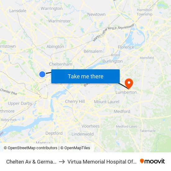 Chelten Av & Germantown Av - FS to Virtua Memorial Hospital Of Burlington County map