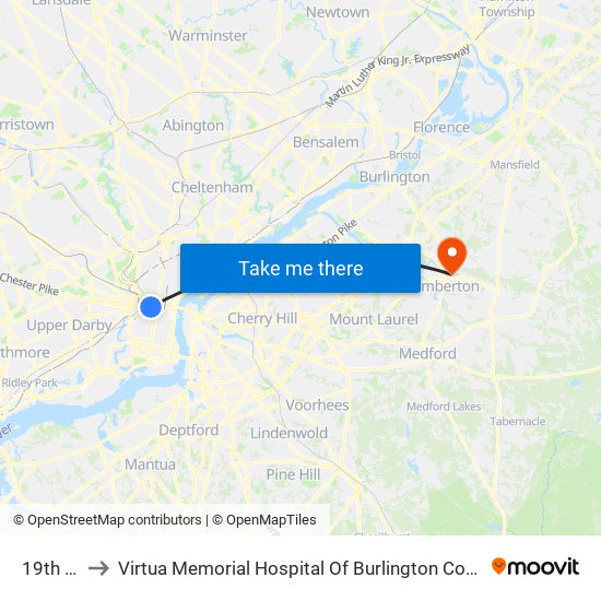 19th St to Virtua Memorial Hospital Of Burlington County map
