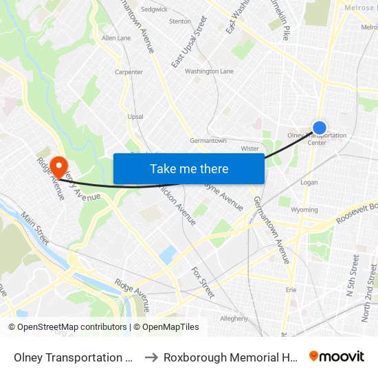 Olney Transportation Center to Roxborough Memorial Hospital map