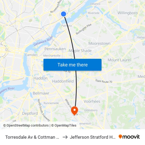 Torresdale Av & Cottman Av Loop to Jefferson Stratford Hospital map