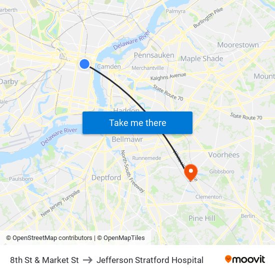 8th St & Market St to Jefferson Stratford Hospital map
