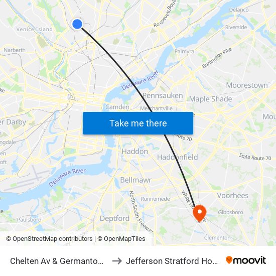 Chelten Av & Germantown Av to Jefferson Stratford Hospital map