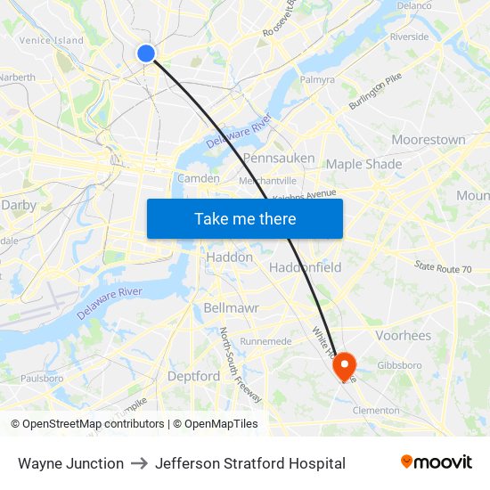 Wayne Junction to Jefferson Stratford Hospital map