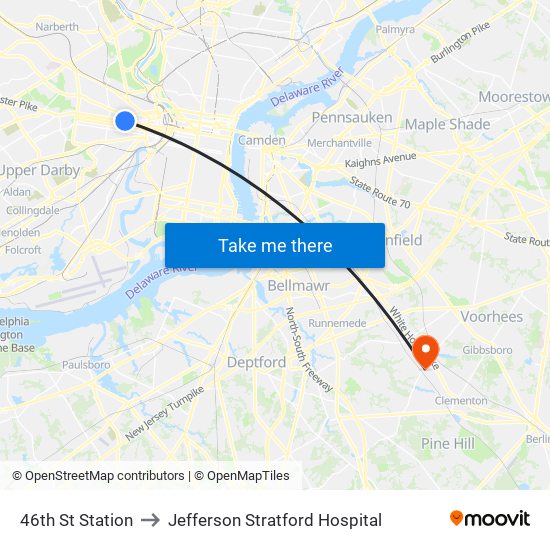 46th St Station to Jefferson Stratford Hospital map