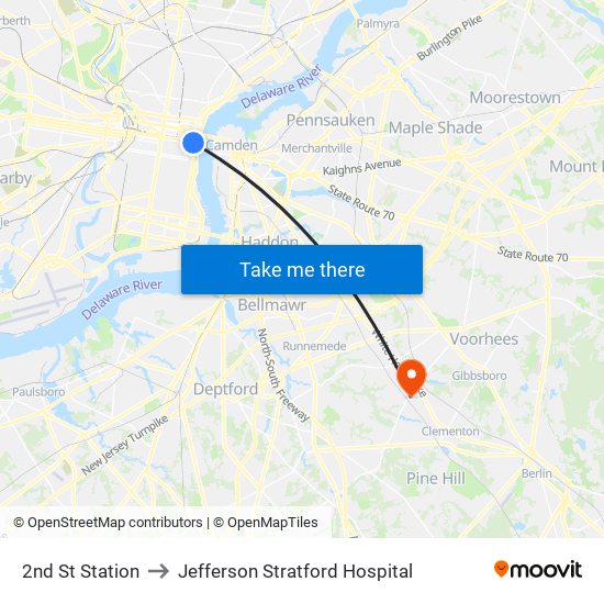 2nd St Station to Jefferson Stratford Hospital map