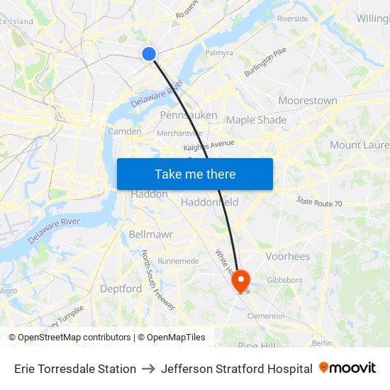Erie Torresdale Station to Jefferson Stratford Hospital map