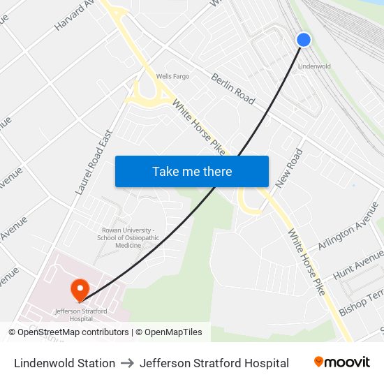 Lindenwold Station to Jefferson Stratford Hospital map