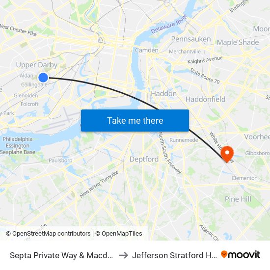 Septa Private Way & Macdade Blvd to Jefferson Stratford Hospital map