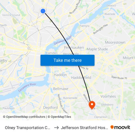 Olney Transportation Center to Jefferson Stratford Hospital map