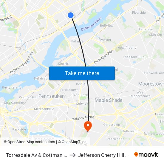 Torresdale Av & Cottman Av Loop to Jefferson Cherry Hill Hospital map