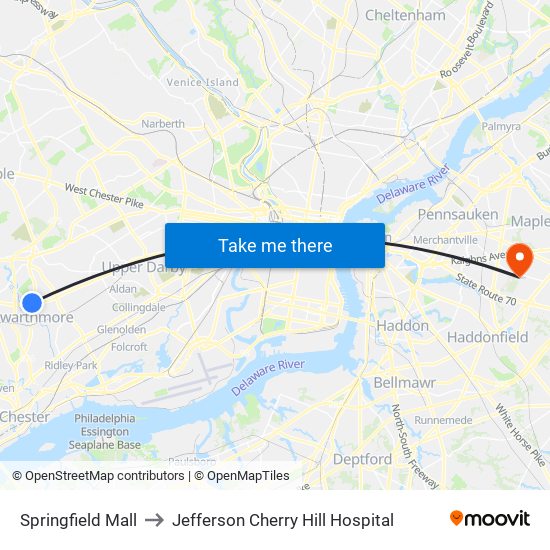 Springfield Mall to Jefferson Cherry Hill Hospital map