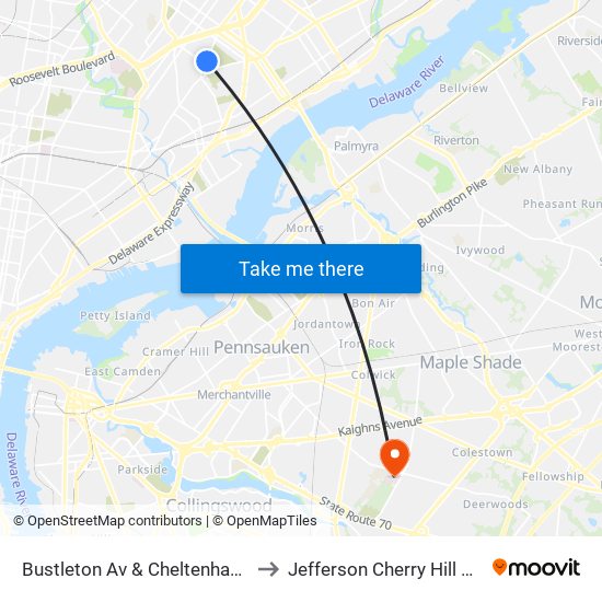 Bustleton Av & Cheltenham Av - Fs to Jefferson Cherry Hill Hospital map