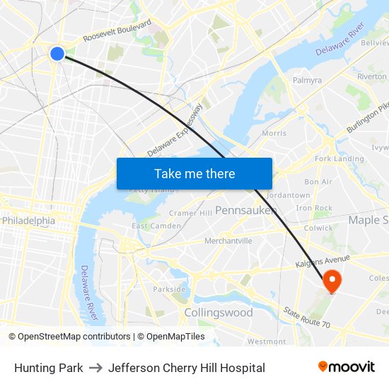 Hunting Park to Jefferson Cherry Hill Hospital map