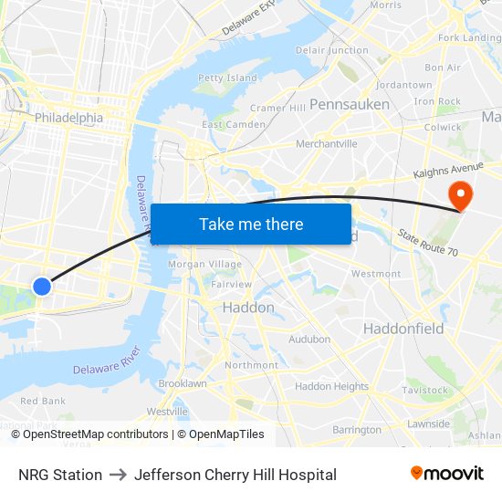 NRG Station to Jefferson Cherry Hill Hospital map